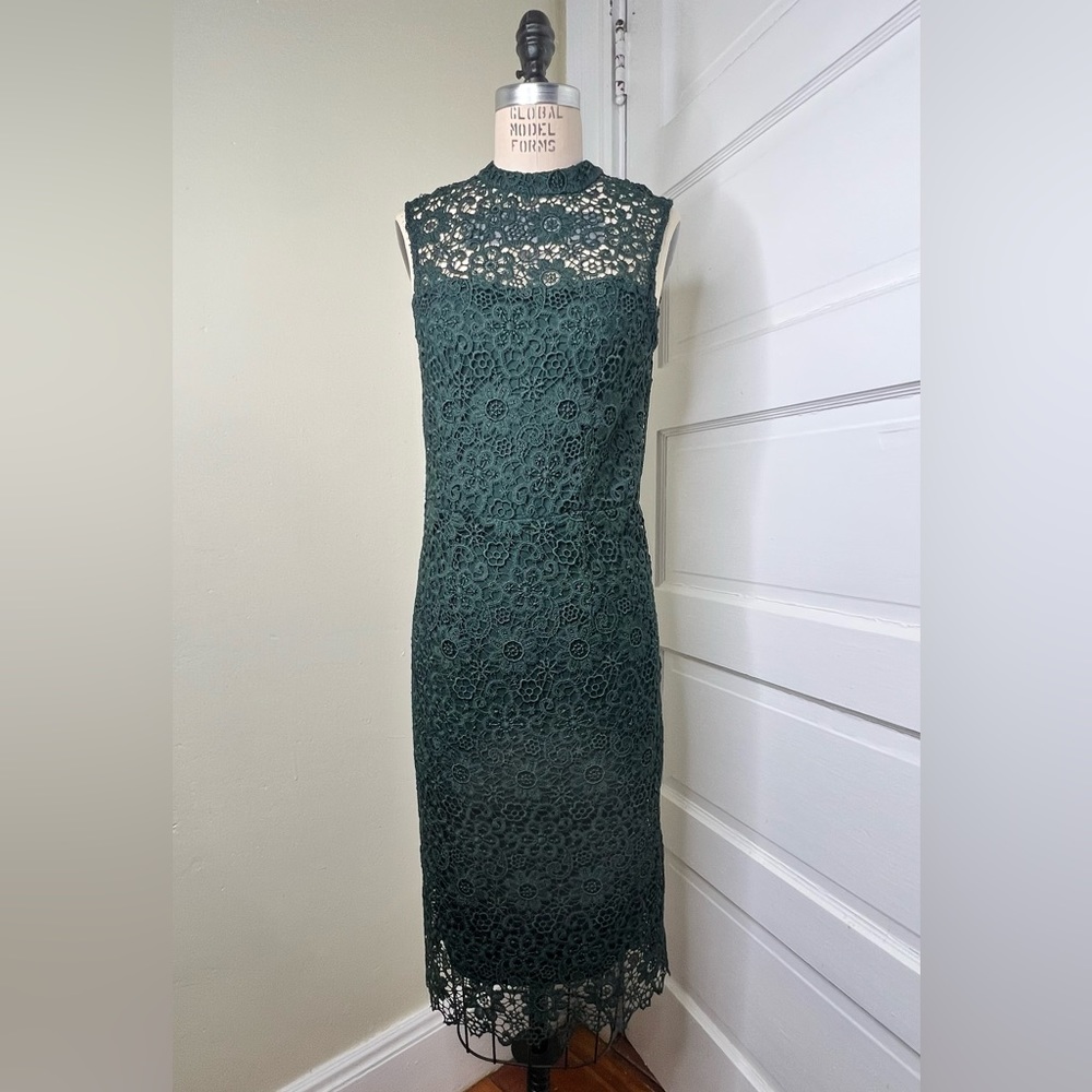 MNG mango Green Lace Shift Dress Open Back S 4 Midi